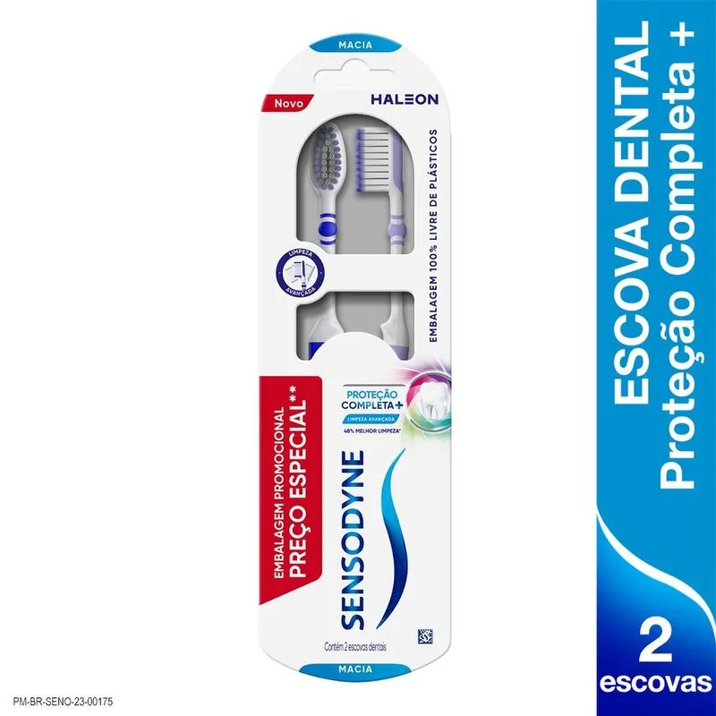 Kit Escova Dental Sensodyne Proteção Completa + Limpeza Avançada Cerdas Macia Cores Sortidas 2 Unidades