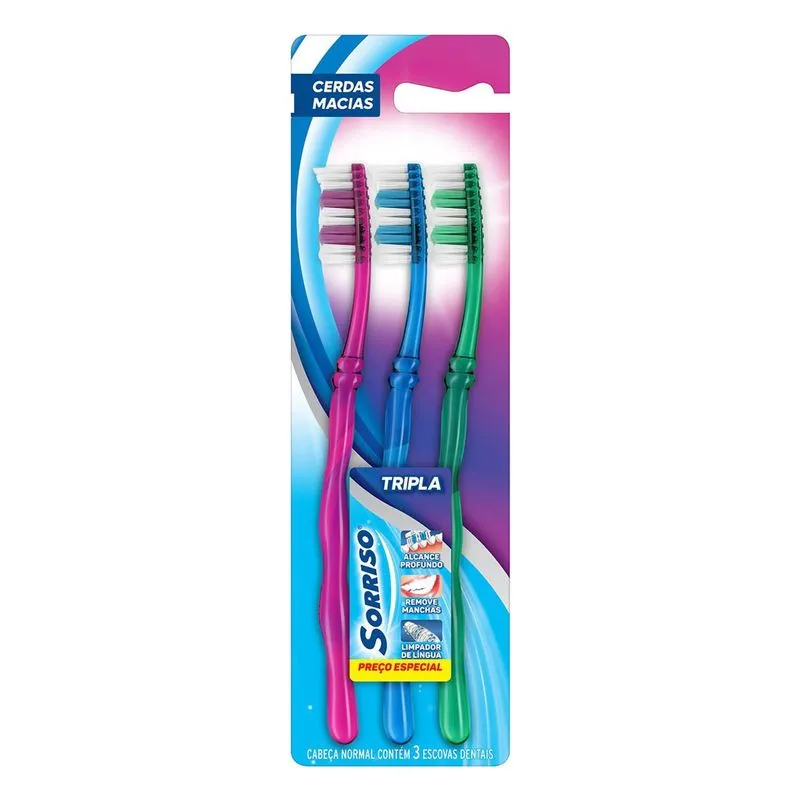 Escova de Dente Sorriso Tripla 1 2 3 3 Uni Preço Especial