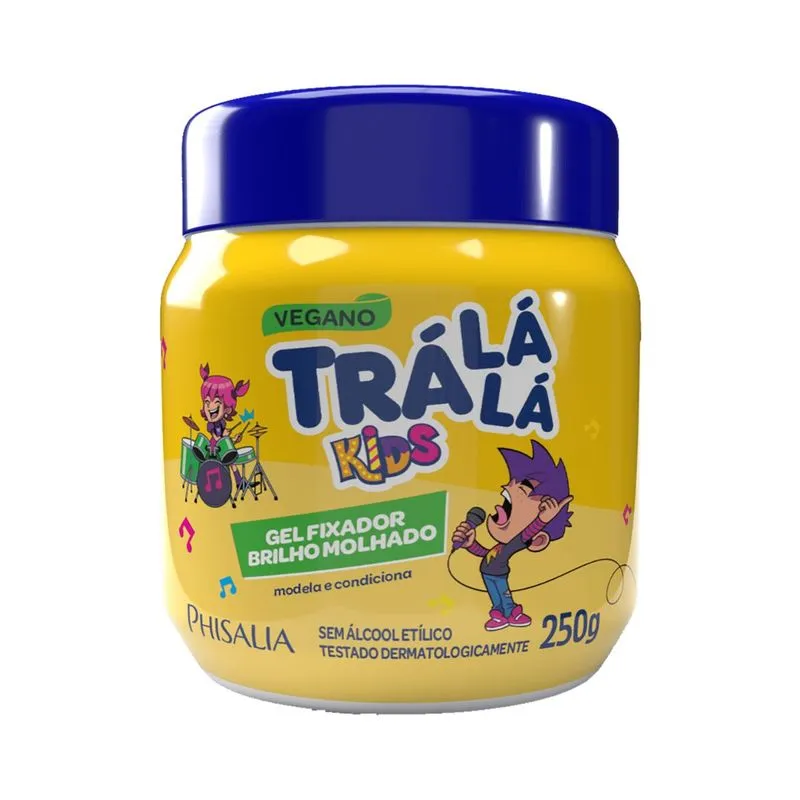 Gel Fixador Infantil Phisalia Trá Lá Lá Kids Modela e Condiciona Brilho Molhado 250g