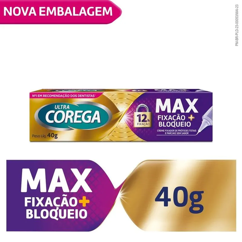 Fixador de Prótese Ultra Corega Max Fixação + Bloqueio Sem Sabor Creme 40g