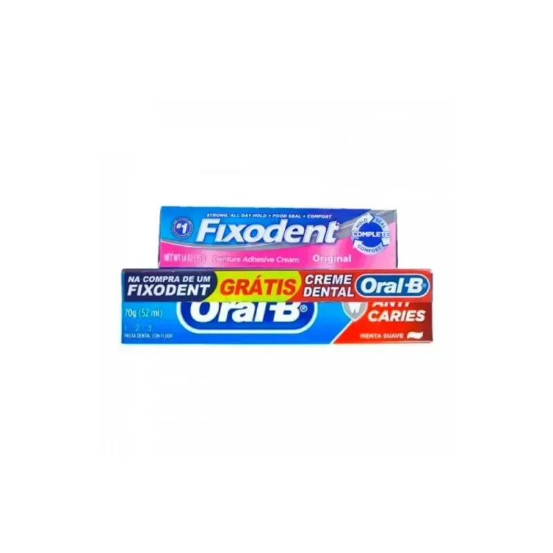 Kit Fixador de Prótese Fixodent Sabor Original 40g  1 Unidade + Creme Dental Oral-B 123 70g 1 Unidade