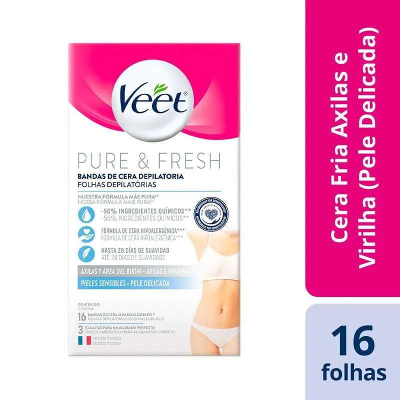 Folhas Depilatórias Veet Pure & Fresh Corporal Pele Sensível 16 Unidades