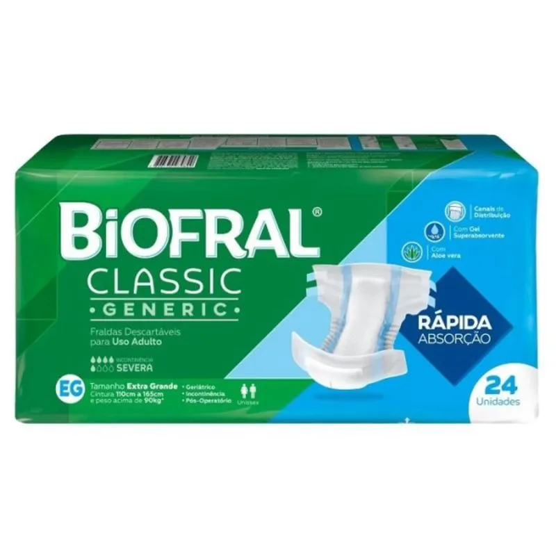 Fralda Adulto Biofral Classic Mega - Tamanho EG - 24 Unidades