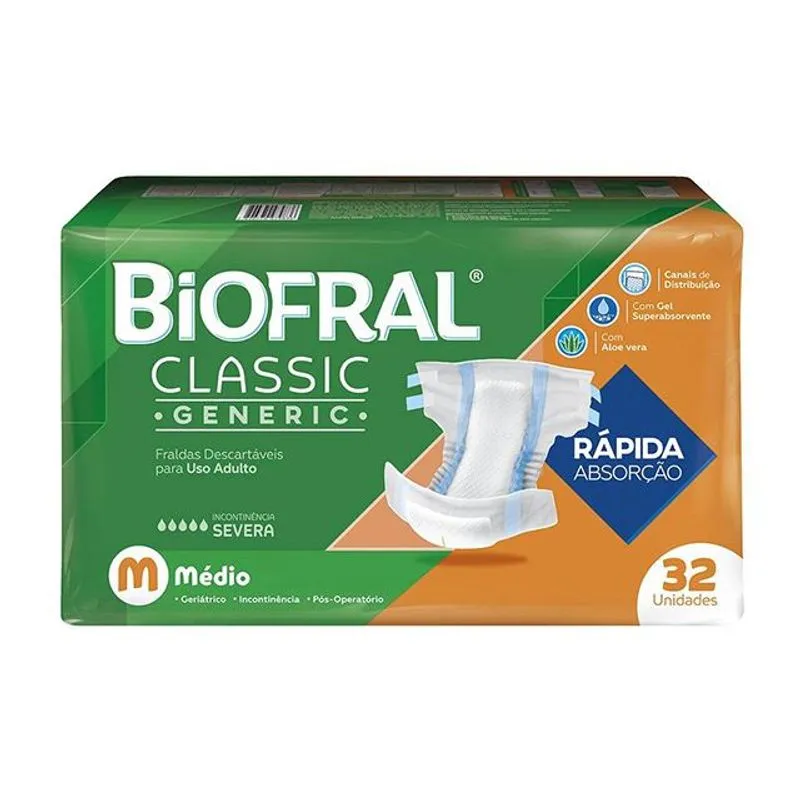 Fralda Adulto Biofral Classic Mega - Tamanho M - 32 Unidades