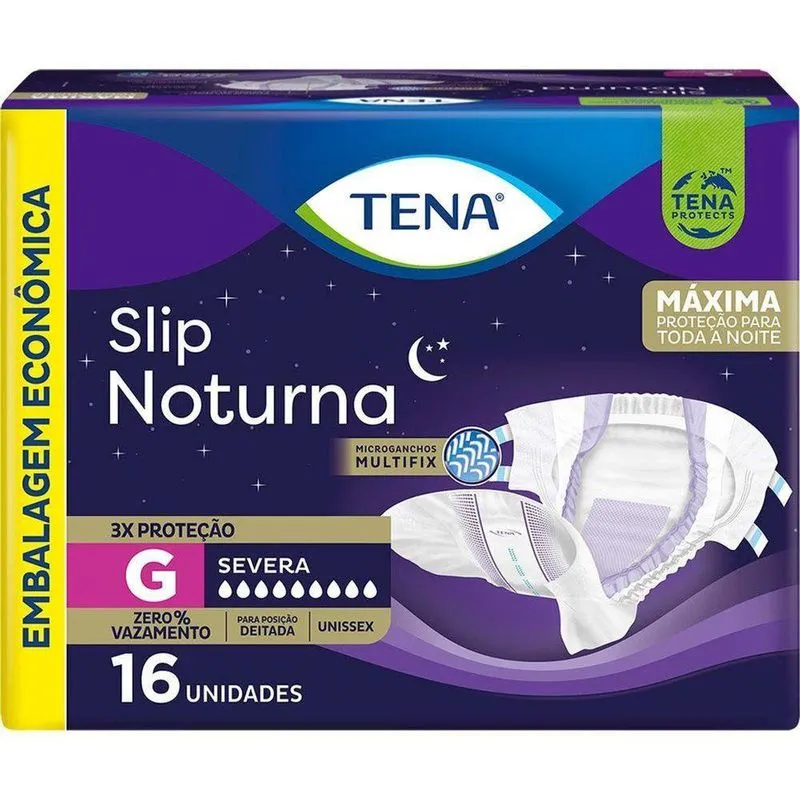 Fralda Geriátrica Descartável Tena Slip Noturna Incontinência Urinária Severa G 16 Unidades