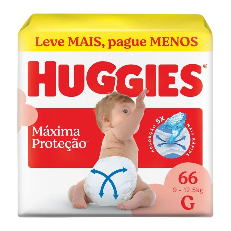 Fralda Descartável Huggies Máxima Proteção G 66 Unidades