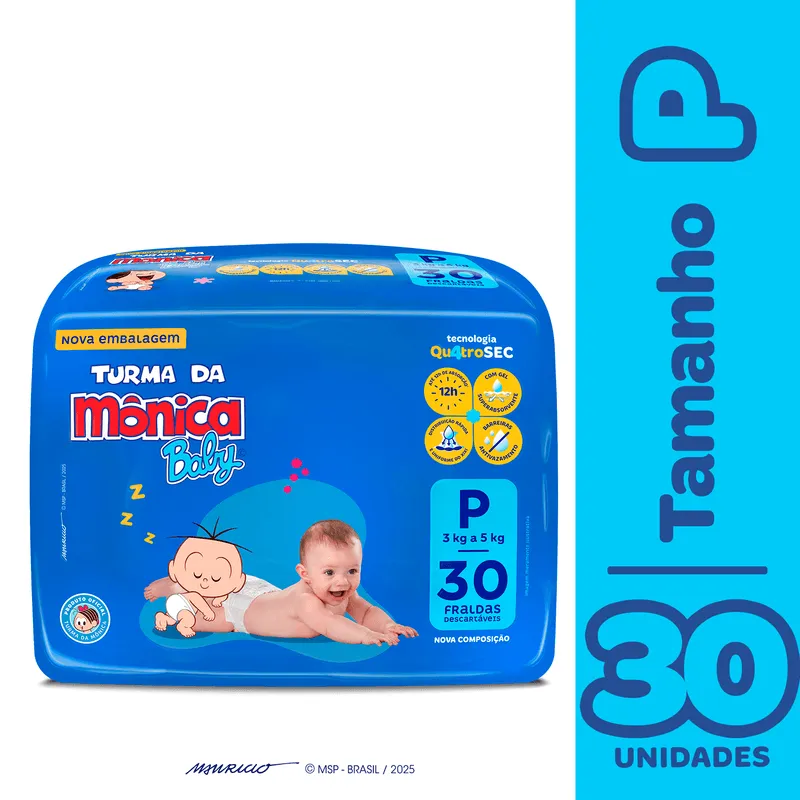 Fralda Turma da Mônica Baby Jumbo P - pacote com 30 unidades