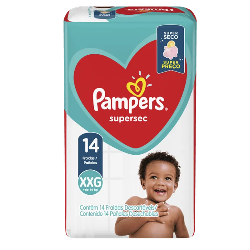 Fraldas Pampers Super Sec - 14 Unidades - Tamanho XXG