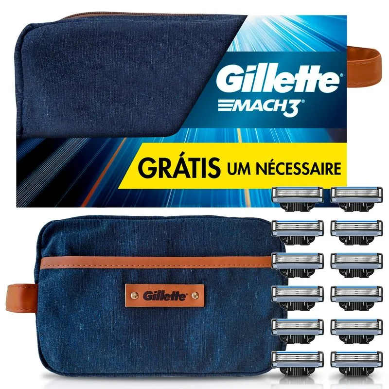 Kit Cargas para Aparelho de Barbear Recarregável Gillette Mach3 12 Unidades + Brinde Necessaire