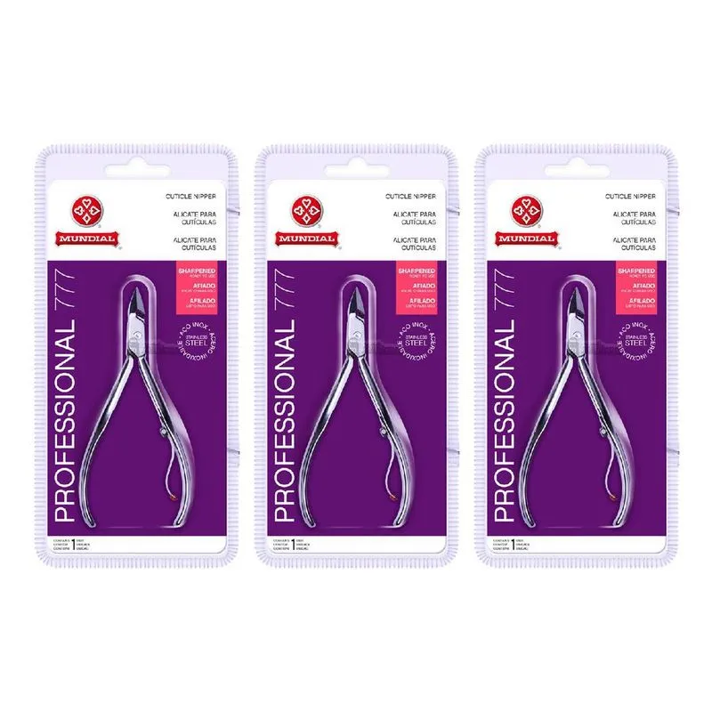Kit 3 Alicates Cuticula 777 profissional Afiado Inox Mundial Unha