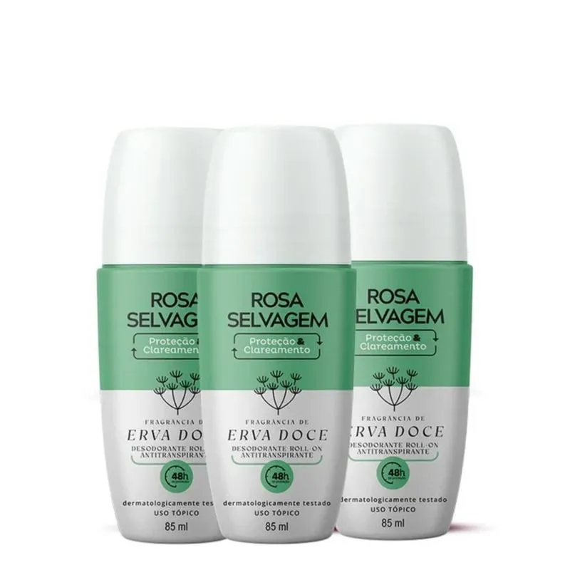 Kit 3 Desodorantes Clareador Rosa Selvagem Erva Doce 85ml