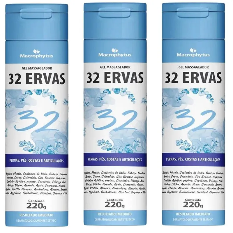 KIT 3X Gel Massageador 32 Ervas 220g - Macrophytus