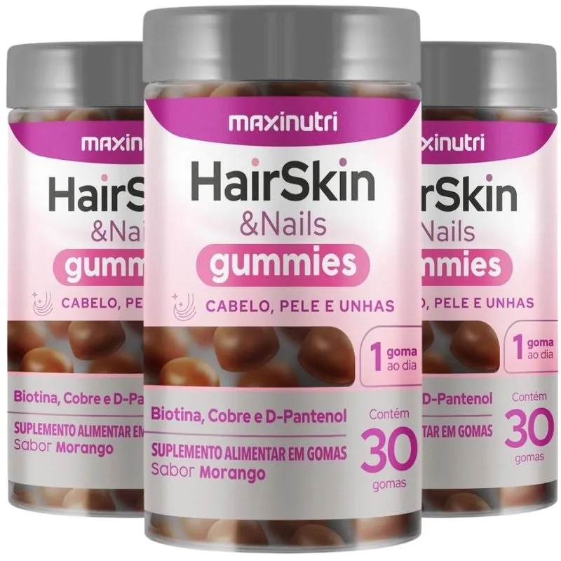 KIT 3X HairSkin & Nails Gummies 30 Gomas - Maxinutri