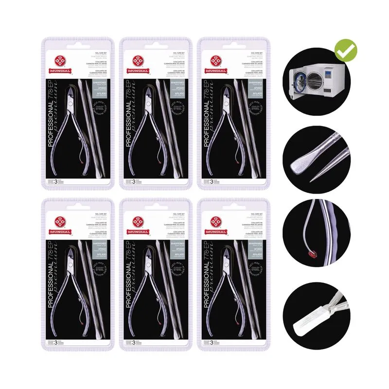 Kit 6 Alicate Cuticula 778ep Espatula+palito Mundial Professional Mundial