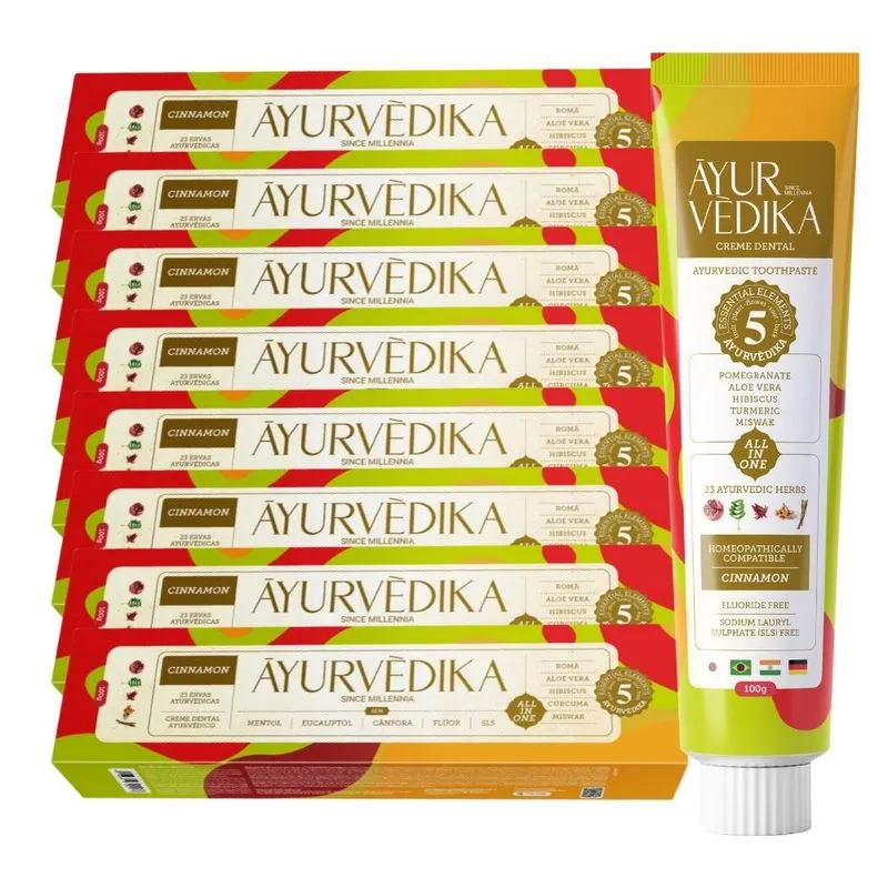 Kit 8 Creme Dental Ayurvédika Sem Flúor Cinnamon Natural 100g