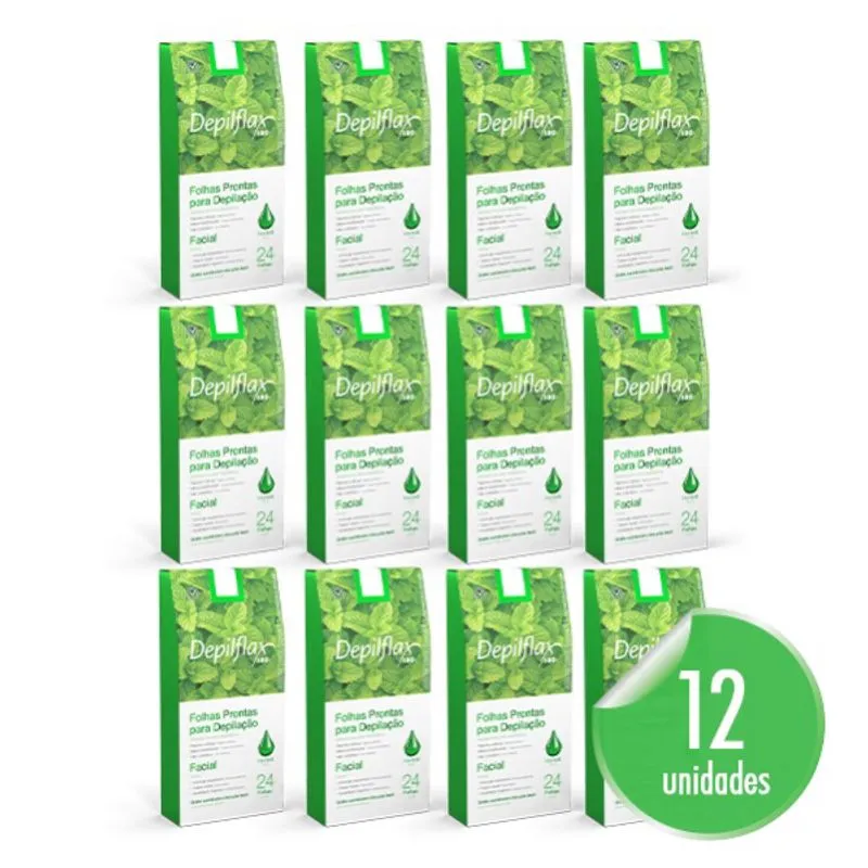 Kit C/ 12 Caixas De Folhas Para Depilação Facial Hortelã Depilflax C/24 Unid Cada