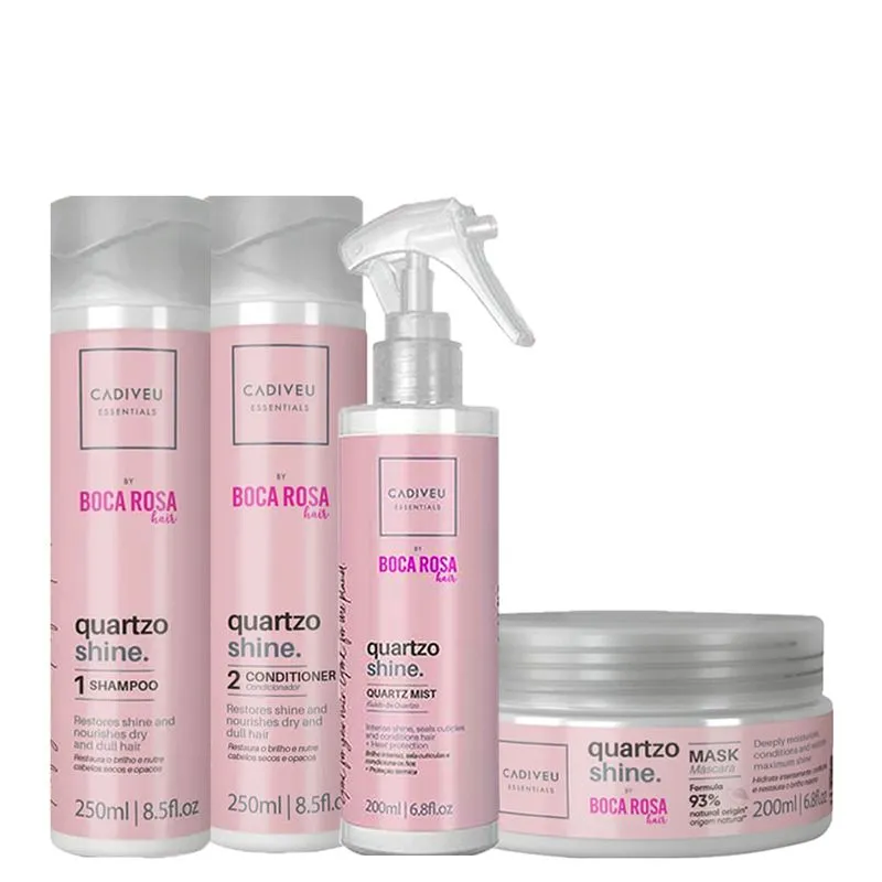 Kit Cadiveu Essentials Quartzo Shine - Shampoo 250 ml + Condicionador 250 ml- + Máscara de Brilho 200 ml + Fluído 200 ml