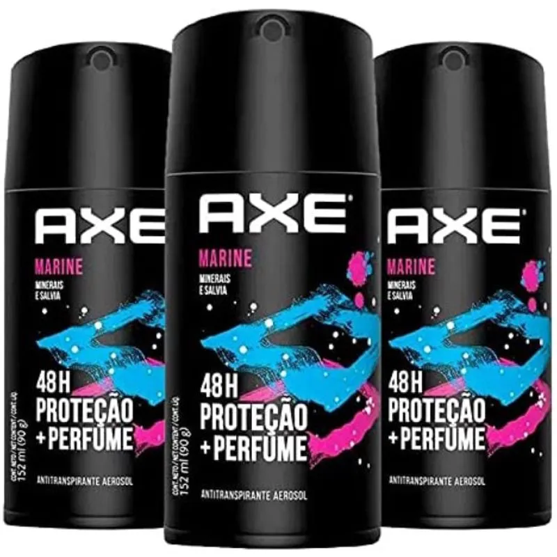 Kit com 3 Unid. Desodorante Antitranspirante Axe Marine Aerossol 152ml