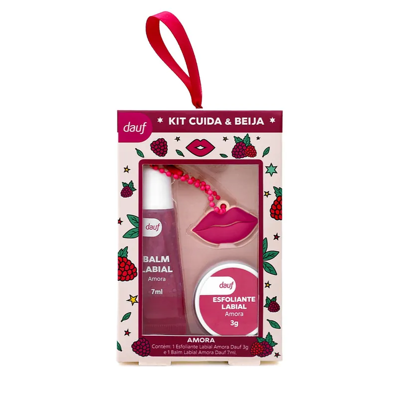 Kit Dauf Cuida & Beija Balm Labial Amora 7ml + Esfoliante Labial Amora 3g + Chaveiro