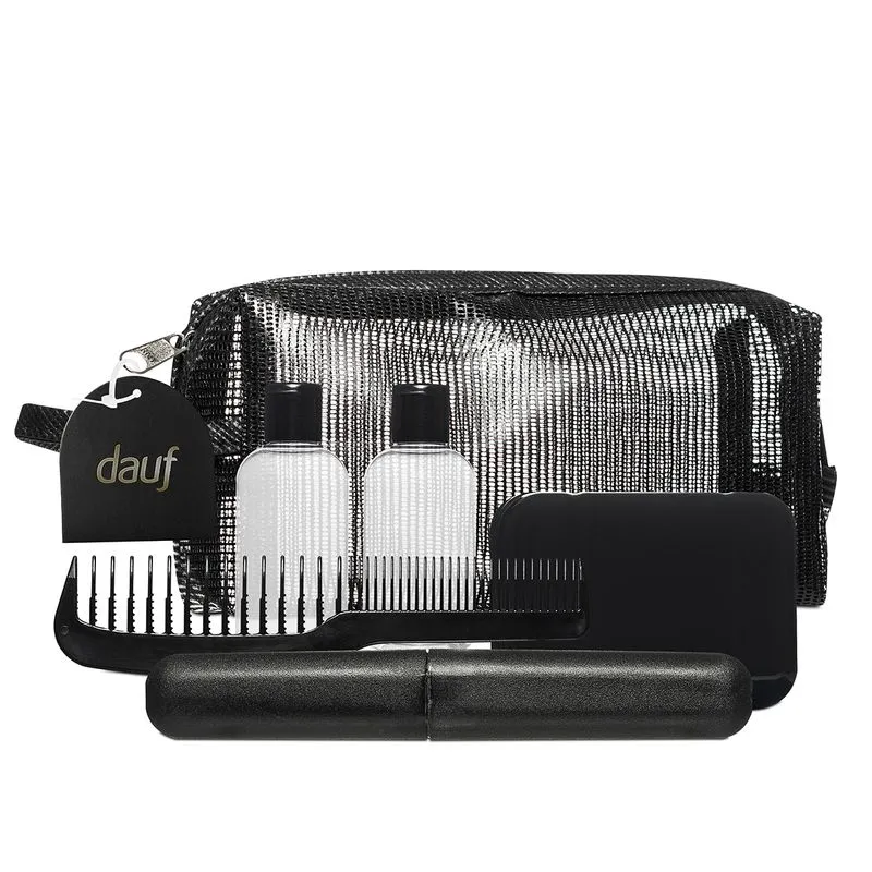 Kit Dauf Viagem Preto Com Porta Sabonete + Porta Escova + Pente Eros Preto + 2 Frascos 60ml