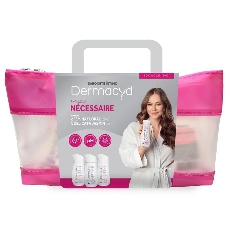 Kit Dermacyd 2 Sabonetes Intimo Femina Floral 100ml + 1 Sabonete Intimo Delicada Jasmin 100ml + 1 Necessarie