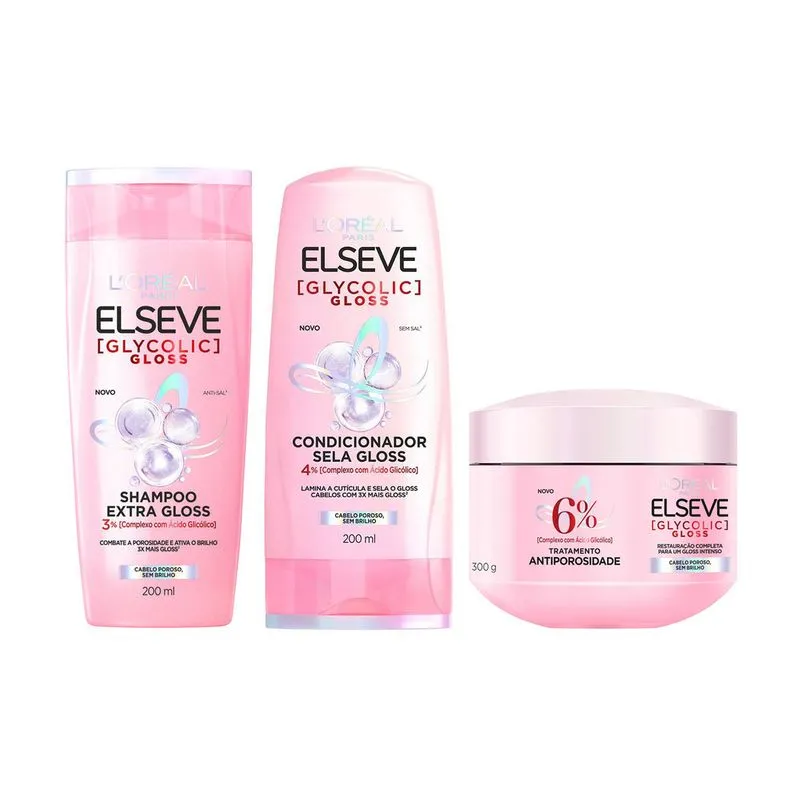 Kit Elseve Glycolic Gloss Shampoo + Condicionador + Máscara - Loréal