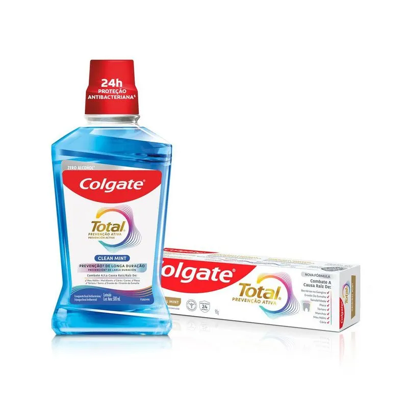 Kit Enxaguante Bucal Colgate Total Clean Mint 500ml Promo Grátis 1 Total 90g