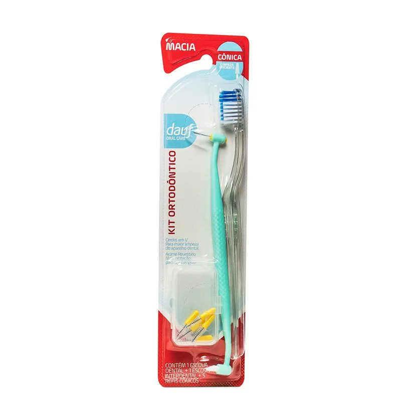 Kit Escova Dental Dauf Ortodôntico Macia