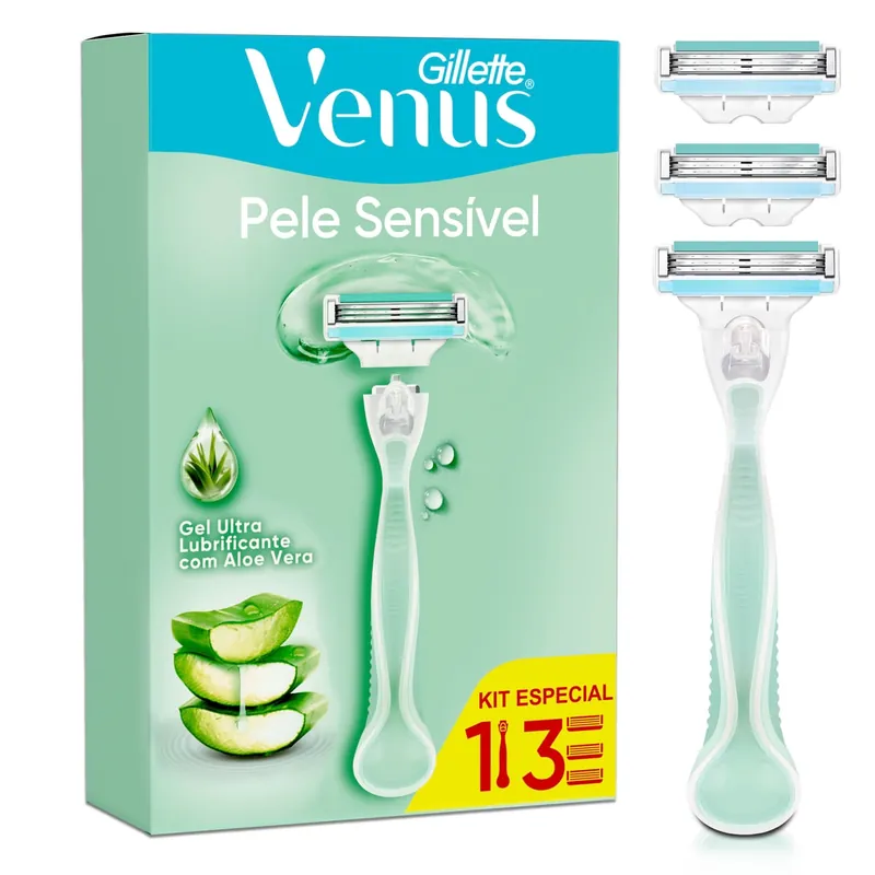 Kit Especial Gillette Venus 1 Aparelho Recarregável + 3 Cargas Para Barbear