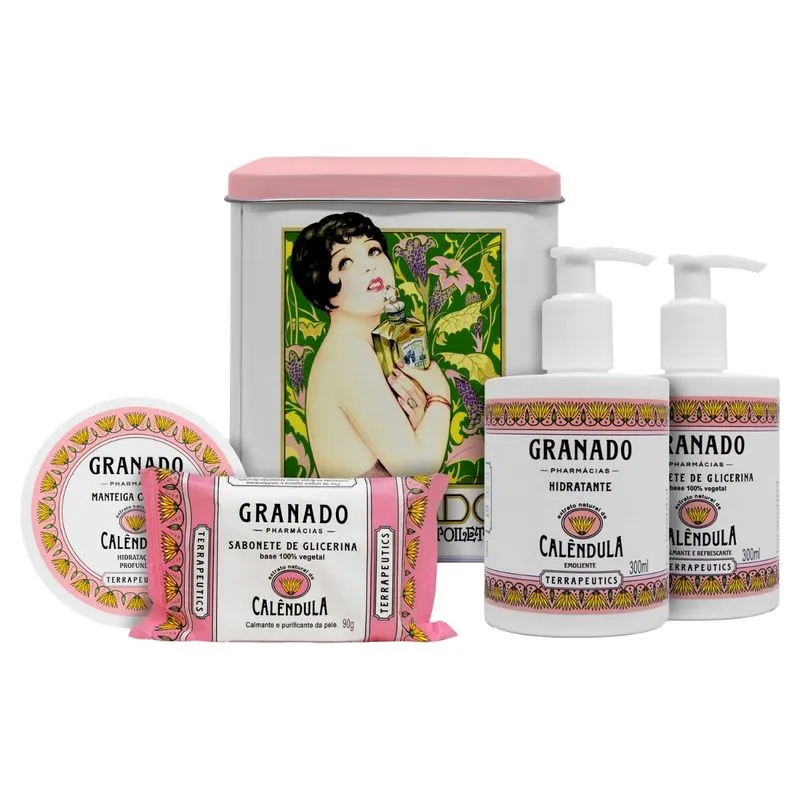 Kit Granado Terrapeutics Calendula Sabonete Barra 90g 1 Uni + Sabonete Líquido 300ml Uni 1 + Hidratante 300ml 1uni + Manteiga 200g 1 Uni
