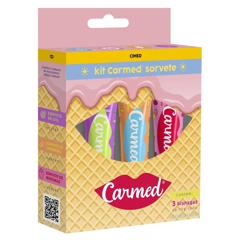 Kit Hidratante Labial Carmed 1 Unidade Sorvete De Uva + 1 Unidade Tangerina + 1 Unidade Morango 10g