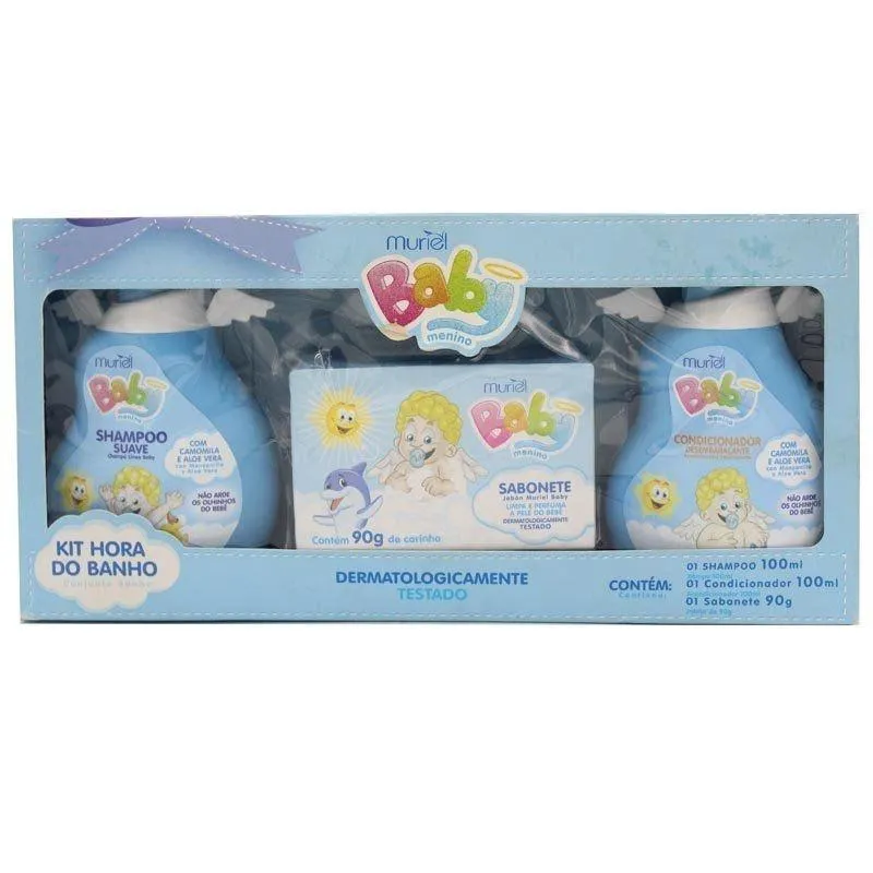 Kit Hora do Banho Muriel Baby Menino Shampoo + Condicionador + Sabonete