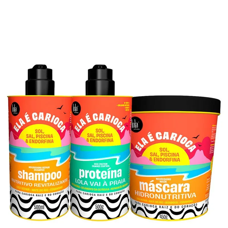 Kit Lola Ela é Carioca - Proteína 3 Em 1 500 g + Shampoo 500 ml + Máscara 450 g