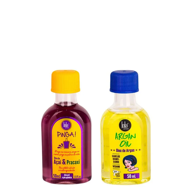 Kit Lola From Rio: Leave-In Argan Oil 50ml + Óleo Pinga! Açaí & Pracaxi 50ml - Hidratação Intensa