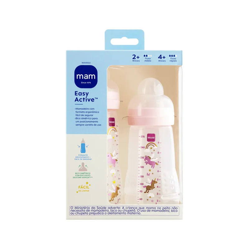 Kit Mamadeiras MAM Easy Active Rosa 270ml e 330ml 2 unidades