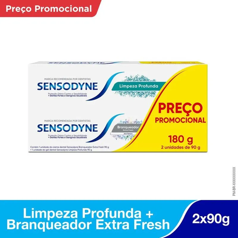 Kit Creme Dental Sensodyne Branqueador Extra Fresh 90g 1 Unidade + Creme Dental Sensodyne Limpeza Profunda 90g 1 Unidade