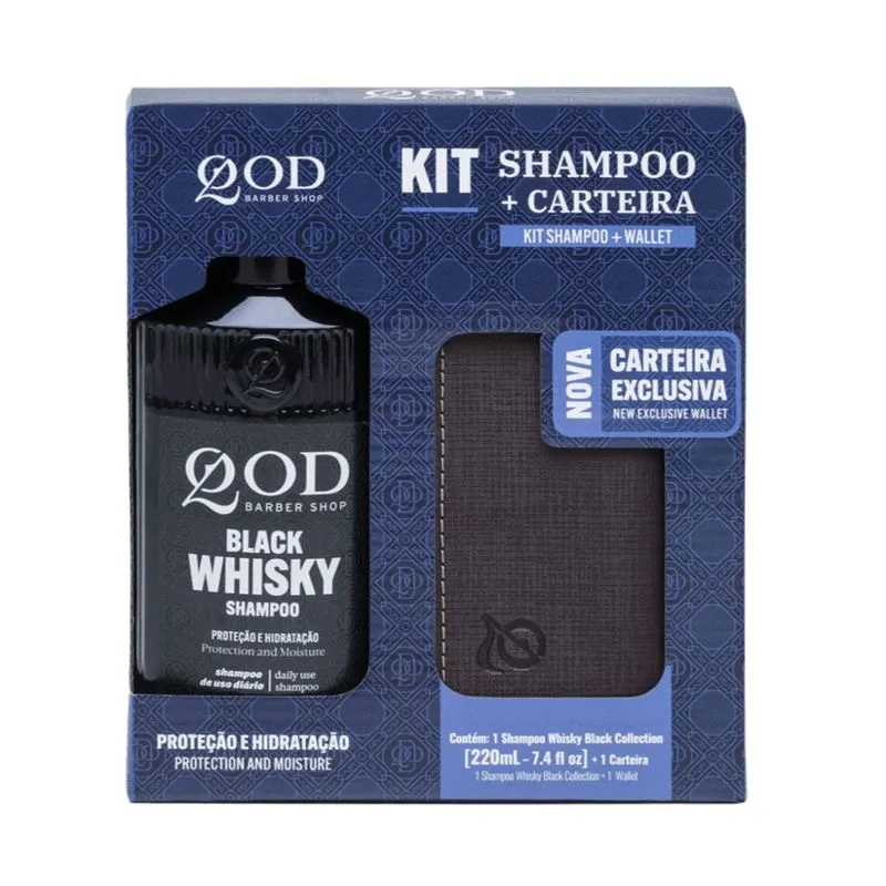 Kit Shaampoo Qod Barber Shop Whisky 220ml + Carteira