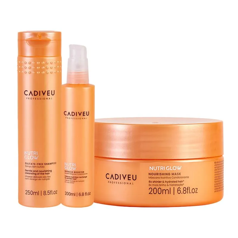 Kit Tratamento 3 Passos Nutrição Intensa Cadiveu Professional Nutri Glow - Booster Milagroso+Shampoo+Máscara