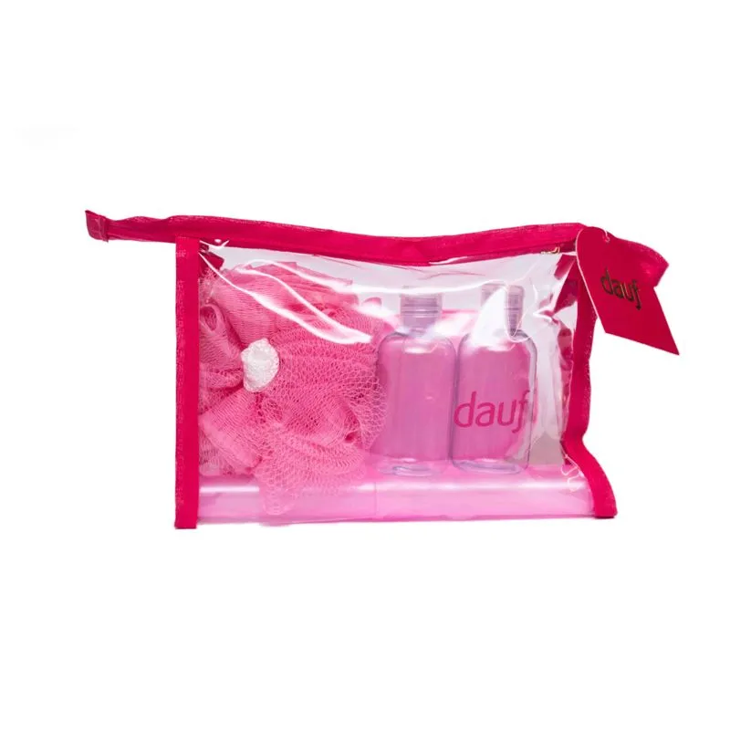 Kit Viagem dauf Rosa com porta escova/Porta Sabonete/bucha/recipiente Para shampoo/recipiente Para condicionador