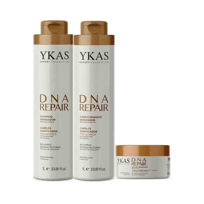 Kit Ykas DNA Repair: Shampoo + Condicionador 1L + Máscara 250g
