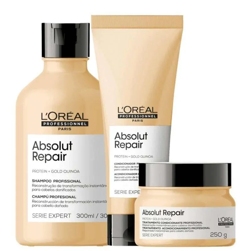 L'Oréal Absolut Repair Gold Quinoa - Shampoo 300ml + Condicionador 200ml + Máscara 250g