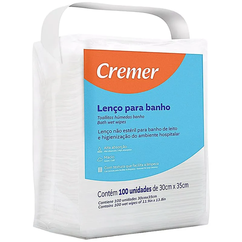 Lenço para Banho e Higiene Cremer 30x35cm - 100 Unidades
