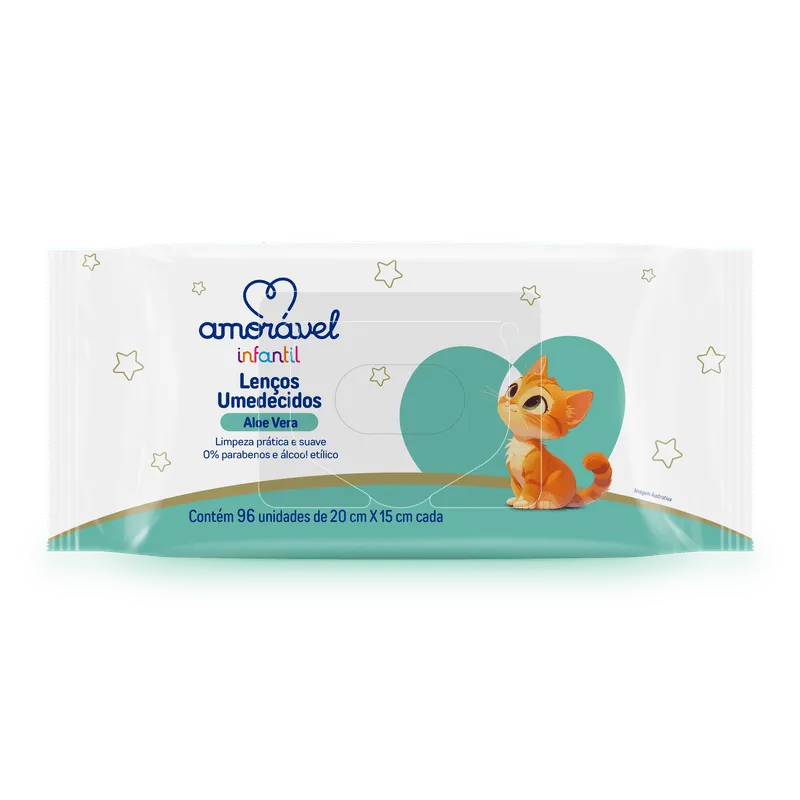 Lenço Umedecido Amorável Baby Aloe Vera 96 Unidades