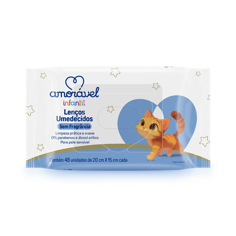 Lenço Umedecido Amorável Baby Sem Fragrância 48 Unidades