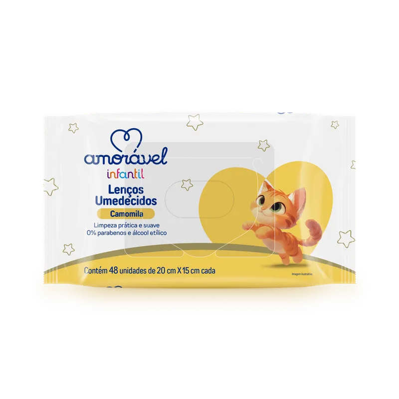 Lenços Umedecidos Baby Amorável Camomila 48 Unidades