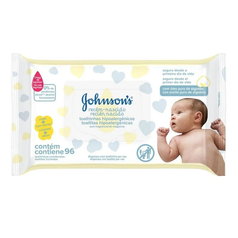 Lenços Umedecidos Johnson's Baby Recém-Nascido Sem Fragrância 96 Unidades