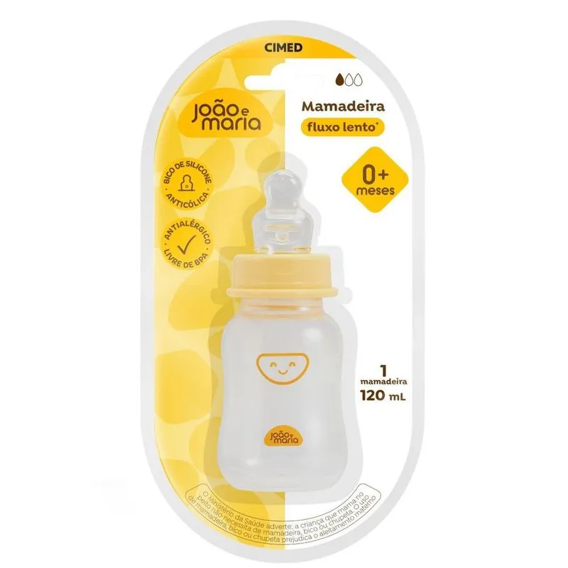 Mamadeira João e Maria Bico Ortodôntico Silicone Amarelo 120ml 1 Unidade