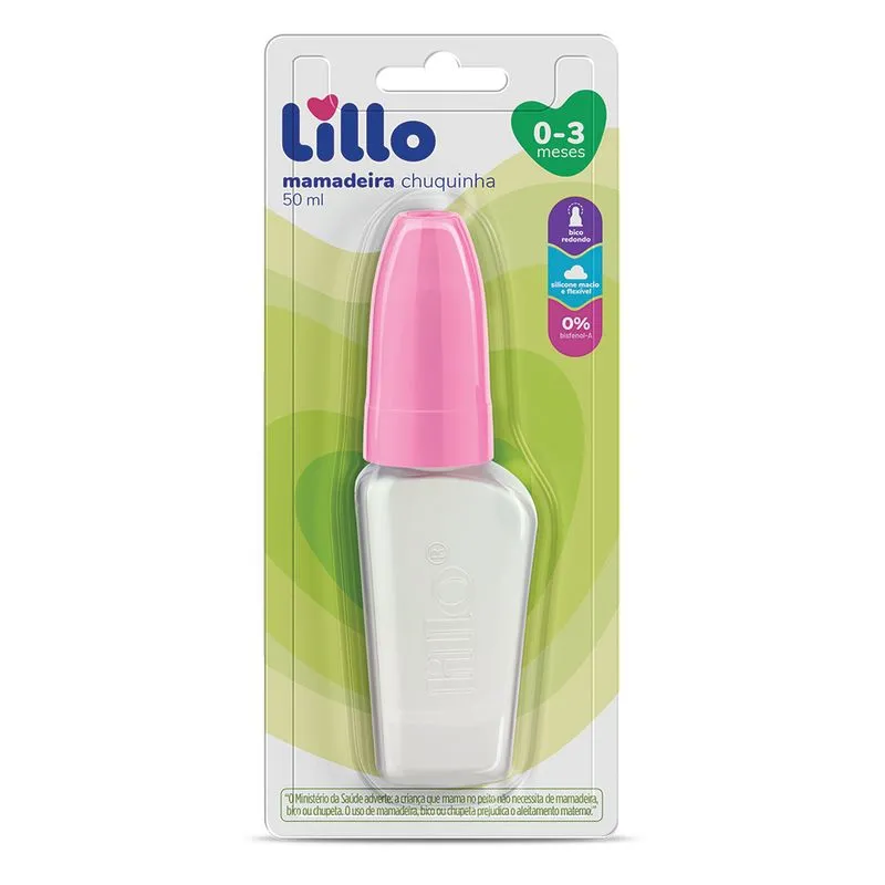 Mamadeira Chuquinha Lillo Bico Redondo de 0 a 3 meses Sem BPA Rosa 50ml 1 Unidade