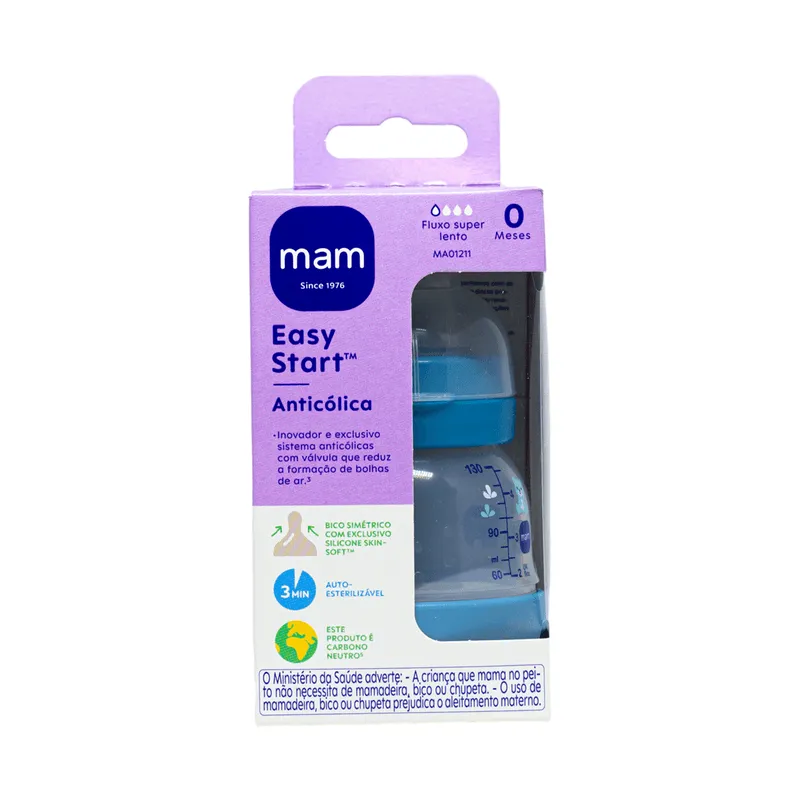 Mamadeira MAM Easy Start Anticólica Bico de Silicone de 0 a 6 meses Azul 130ml 1 Unidade