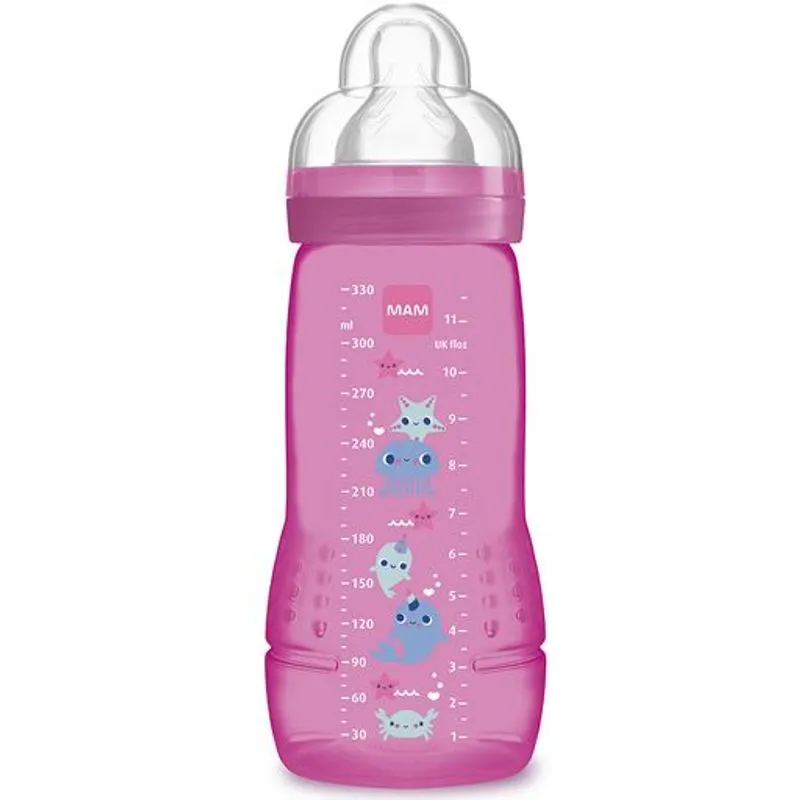 Mamadeira MAM Easy Active Antivazamento Sem BPA +4 meses Rosa 330ml 1 Unidade